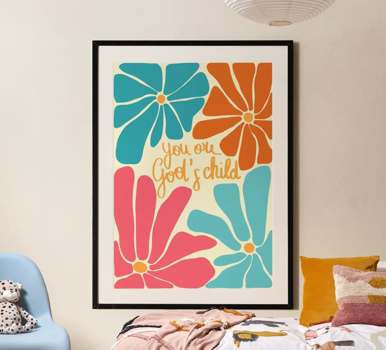 Tu sei il figlio di Dio Arte cristiana floreale retrò poster con telaio in alluminio da vintagepod