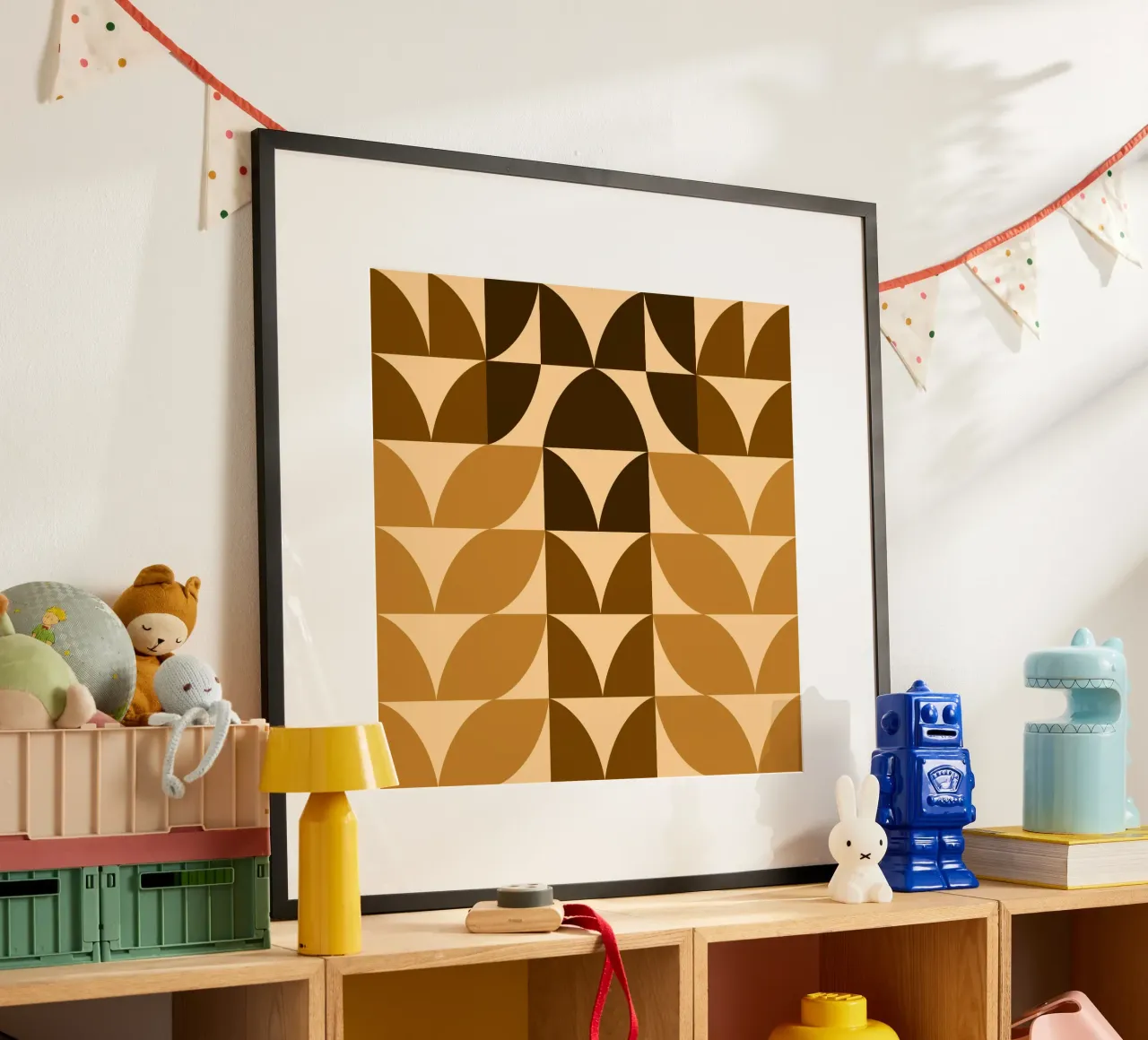 Foglie d'autunno geometriche astratte poster con telaio in plastica da MirimoArt