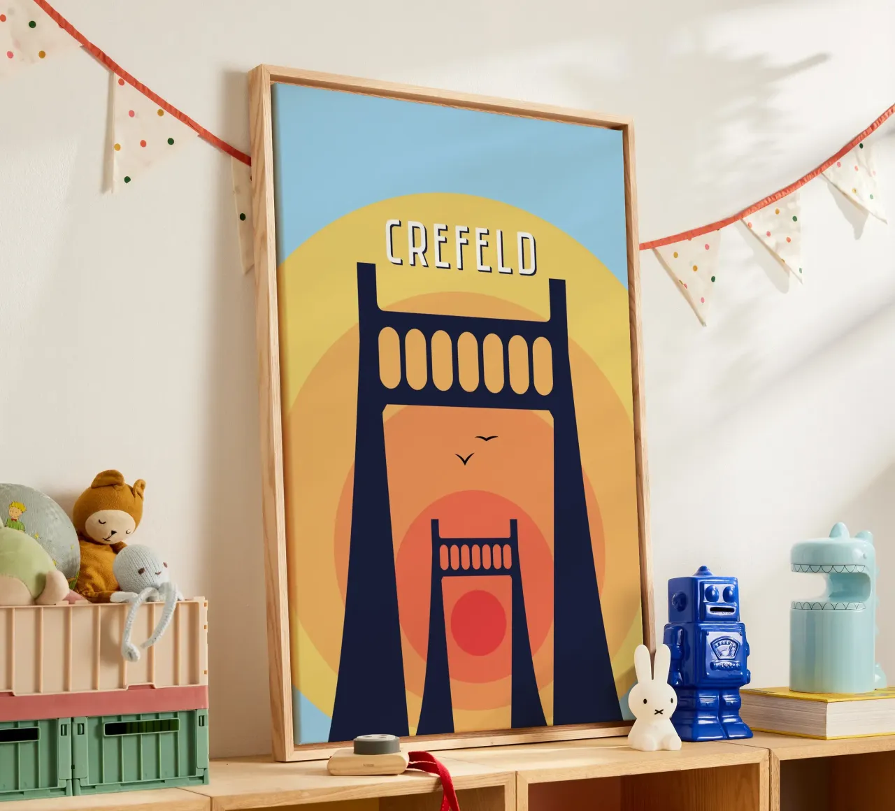 Krefeld - Crefeld Retro Brückenposter canvas met Baklijst van pierosvisuals