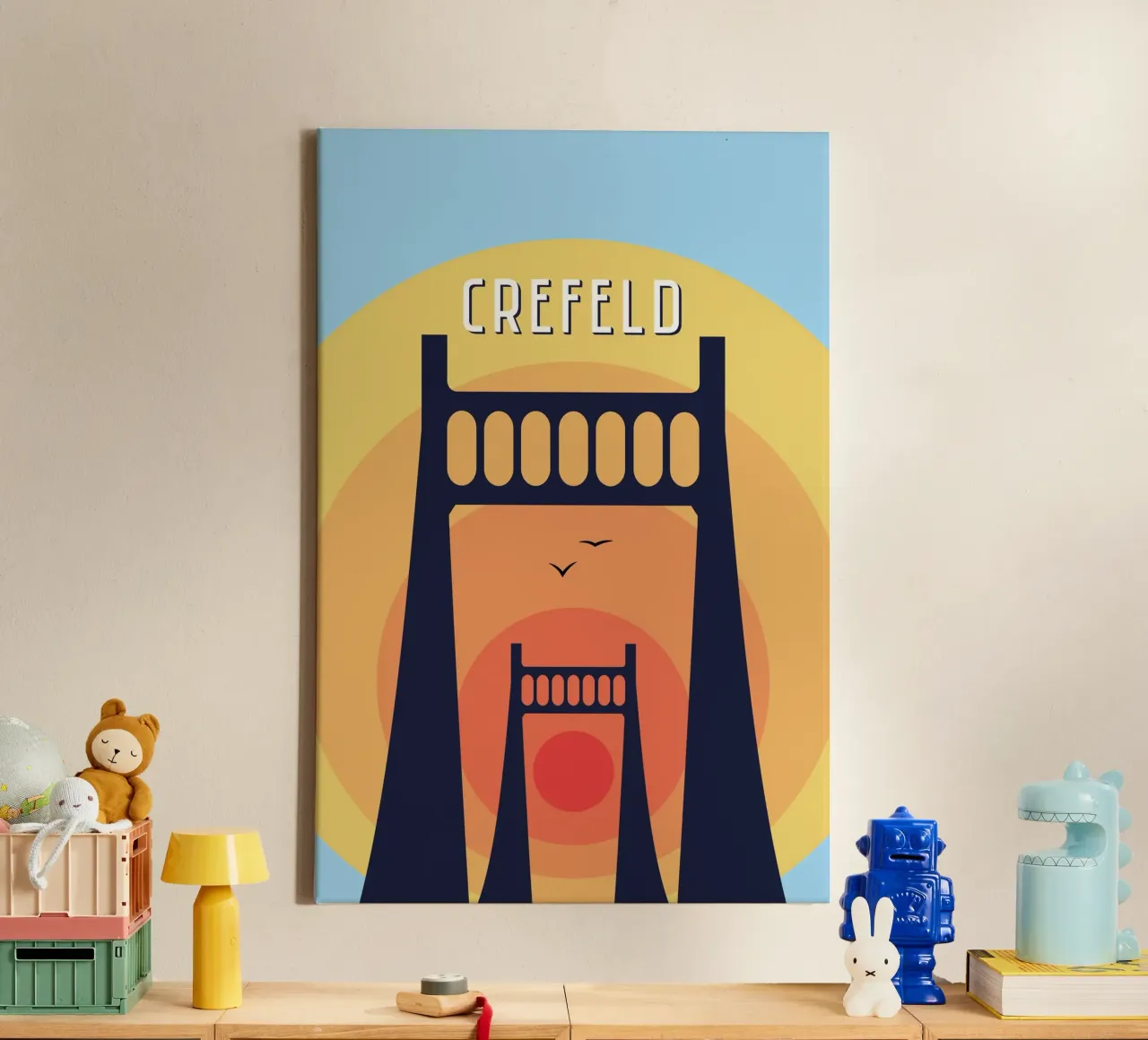 Krefeld - Crefeld Retro Brückenposter canvas met Baklijst van pierosvisuals