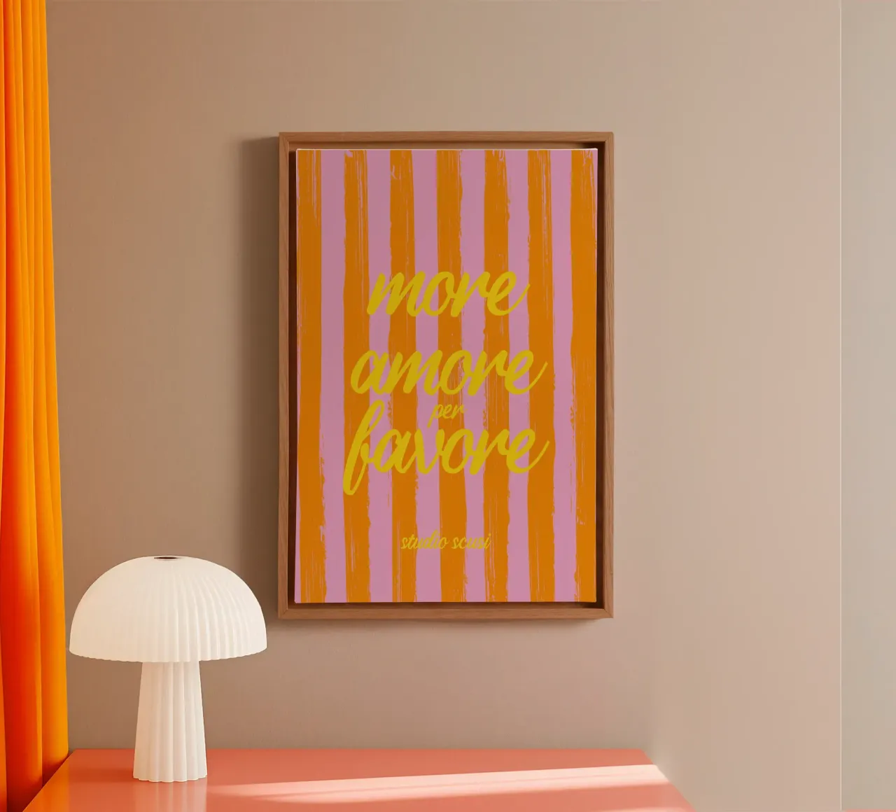 More Amore Per Favore - A Strisce Giallo tela con Cornice a cassetta da studio scusi