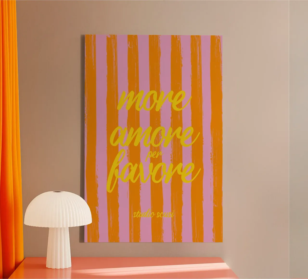 More Amore Per Favore - A Strisce Giallo tela con Cornice a cassetta da studio scusi