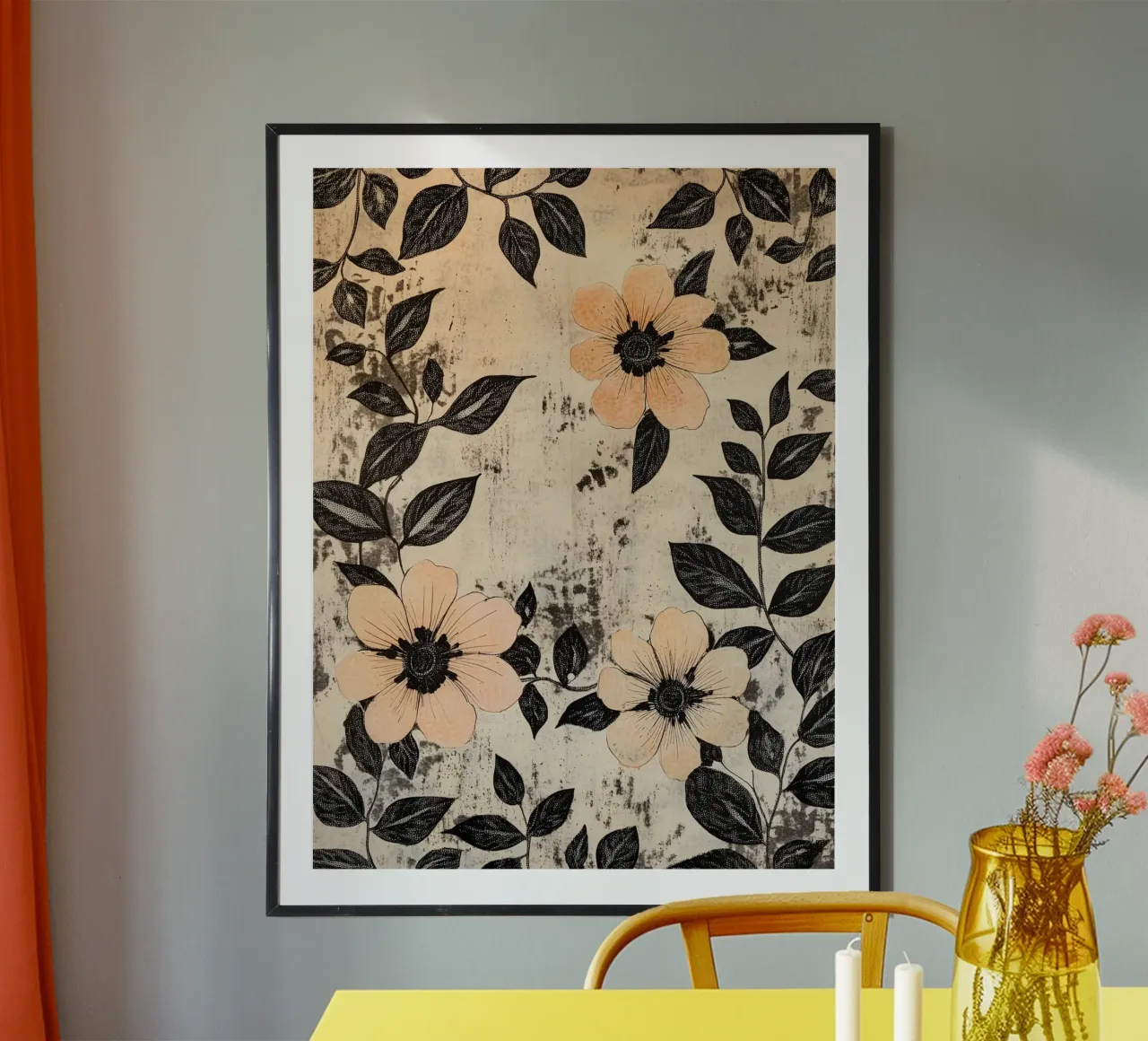 Petalo nero poster con telaio in plastica da Seed & Signal