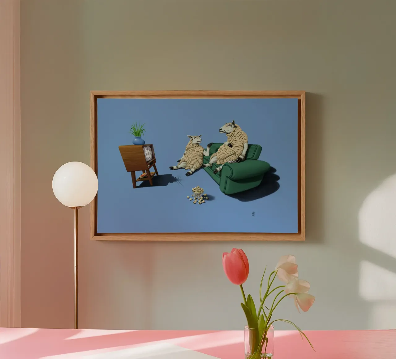 Sheep (Coloured) tela con Cornice a cassetta da Rob Art | Illustration