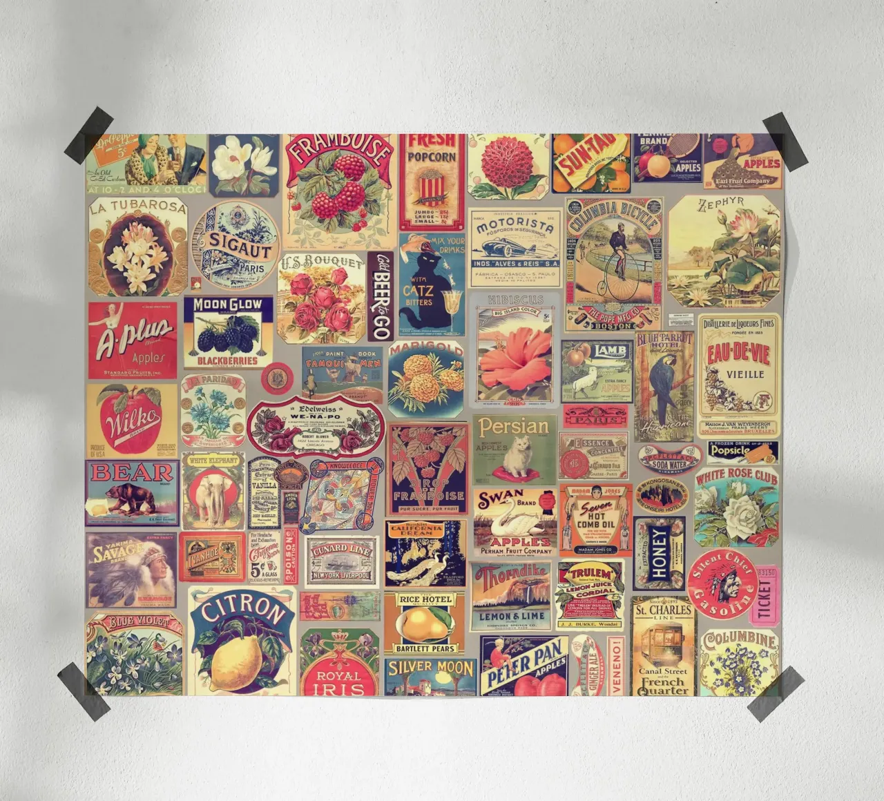 Set di etichette retrò vintage poster con telaio in plastica da Eva Nev