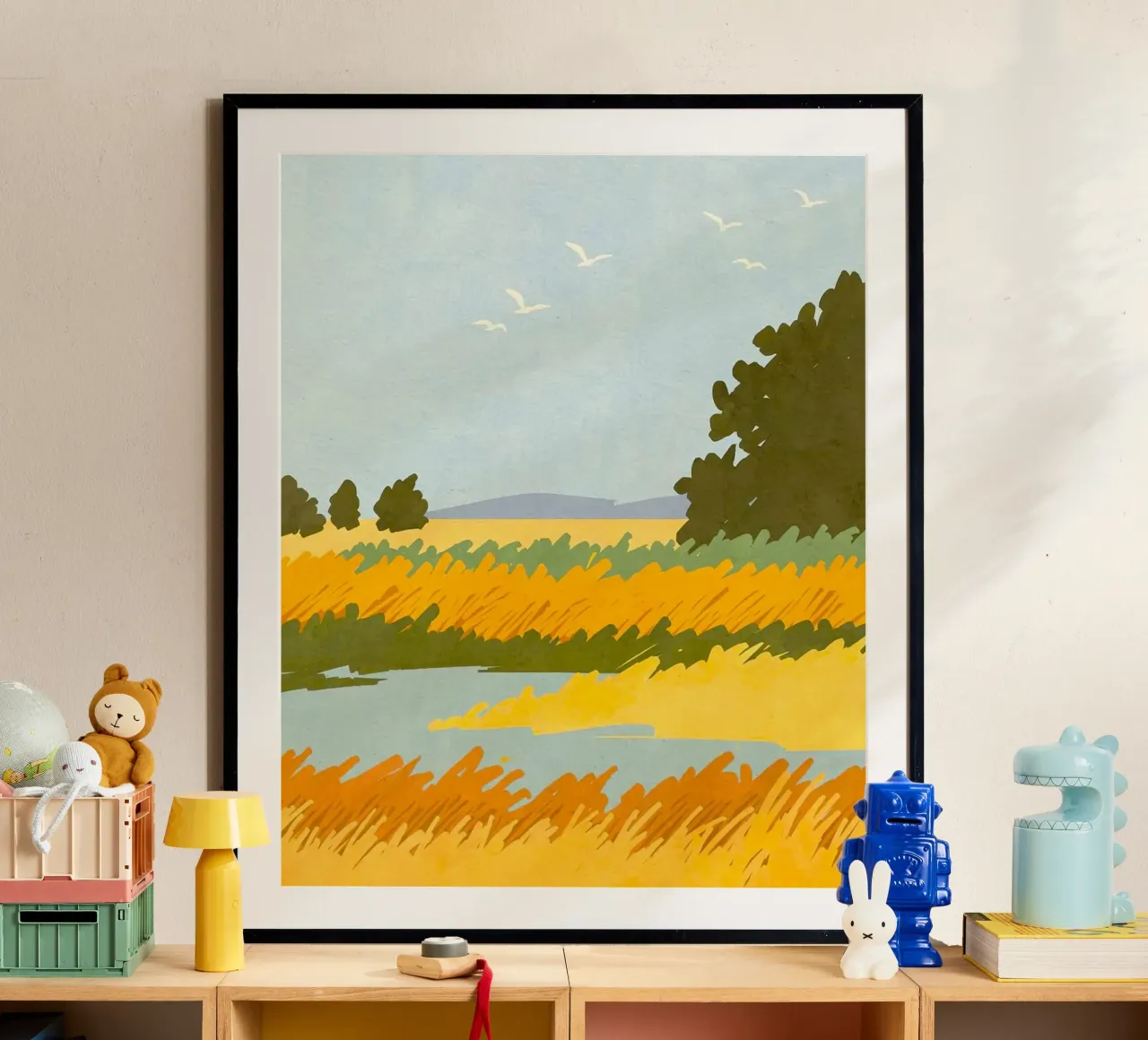 yellow field poster con telaio in legno da mip of map
