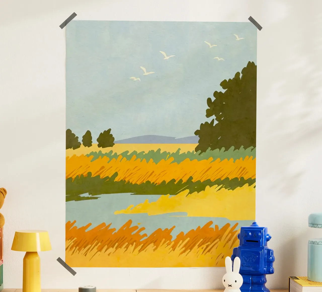 yellow field poster con telaio in legno da mip of map