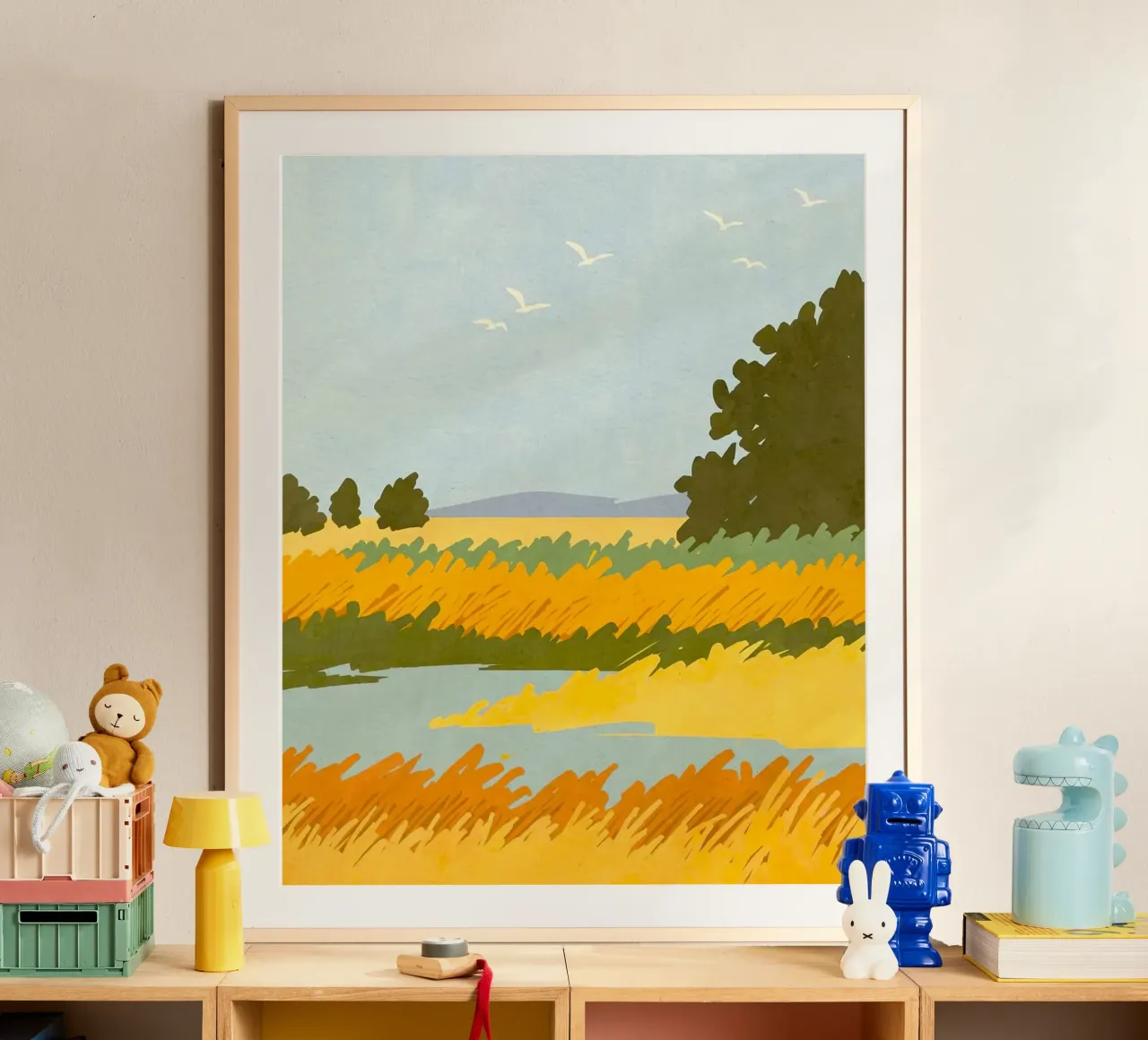 yellow field poster con telaio in legno da mip of map