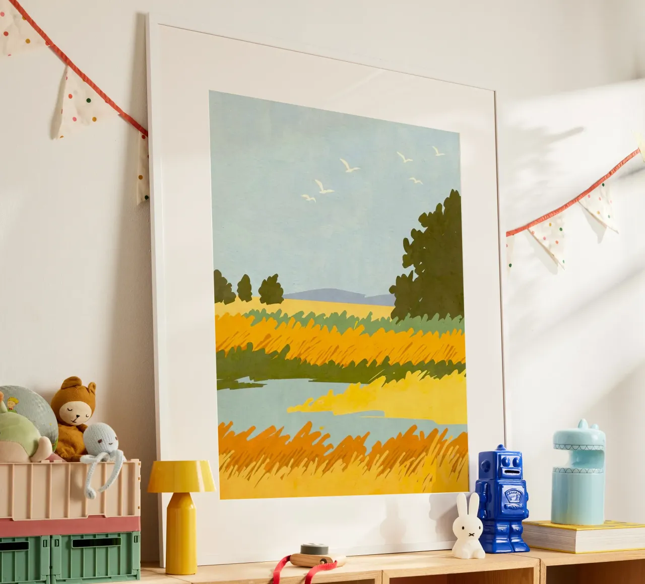 yellow field poster con telaio in legno da mip of map