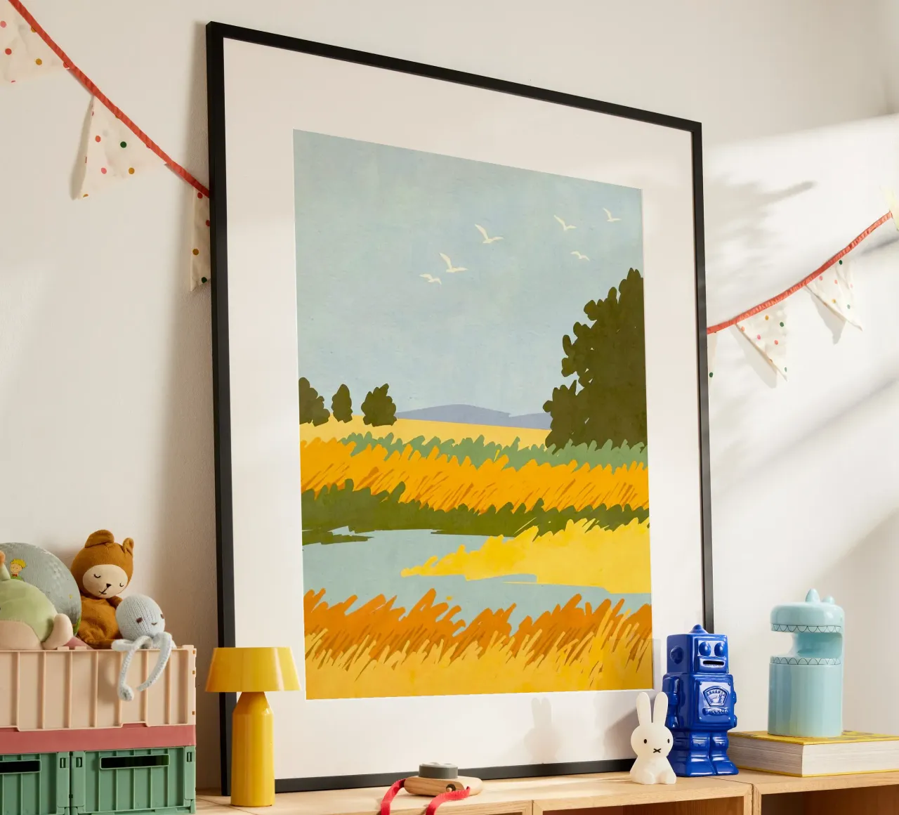 yellow field poster con telaio in legno da mip of map