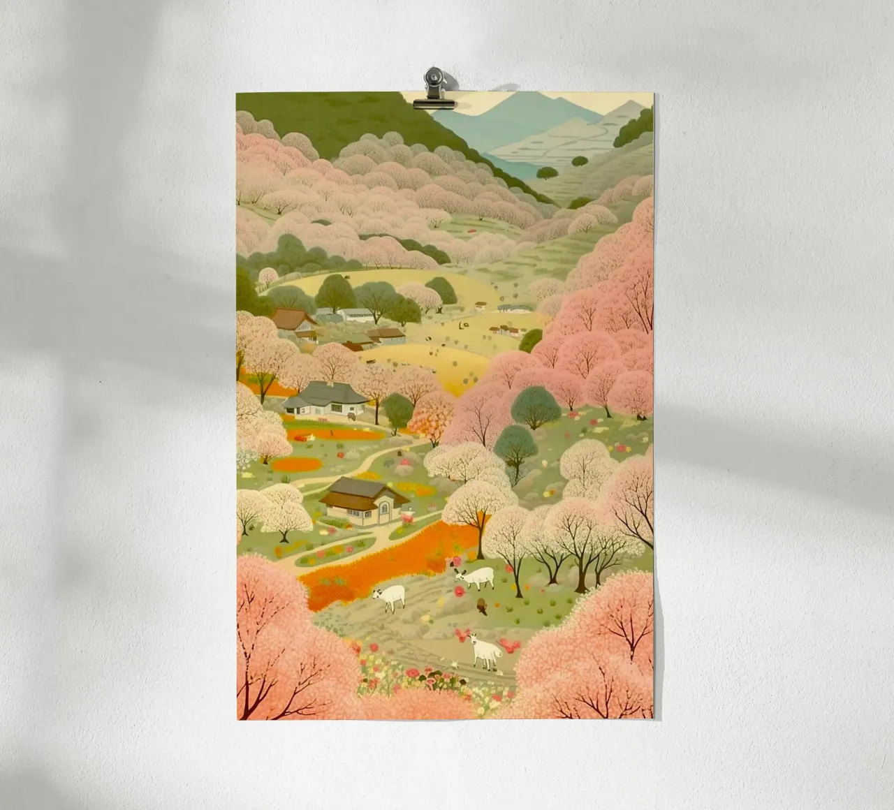 pink tree poster con telaio in legno da mip of map