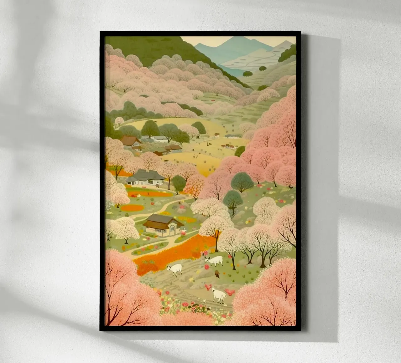 pink tree poster con telaio in legno da mip of map