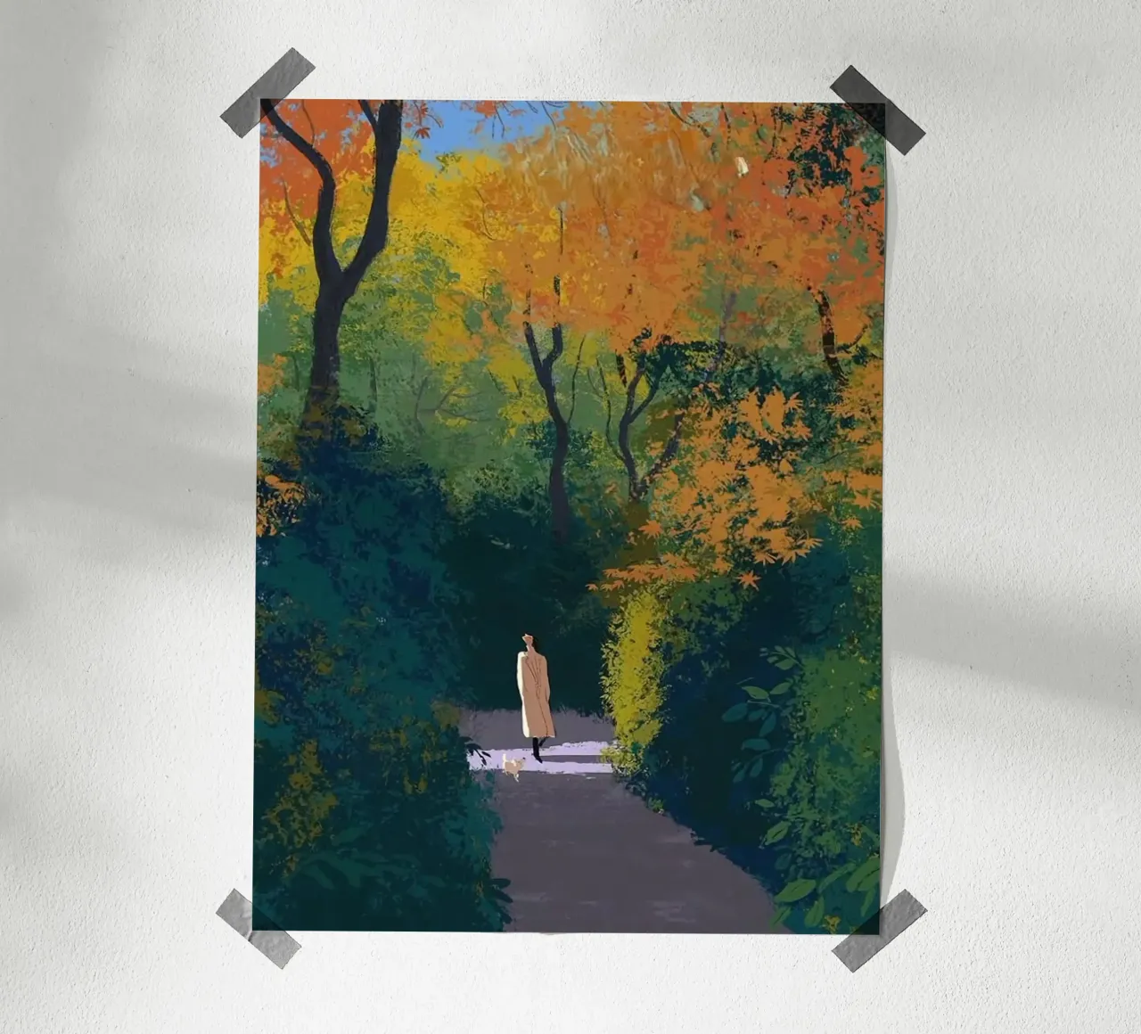 autumn calm walking poster con telaio in legno da mip of map