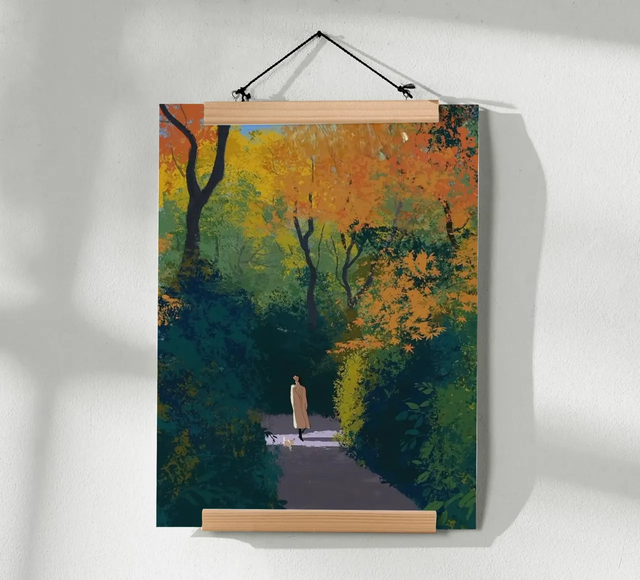 autumn calm walking poster con telaio in legno da mip of map