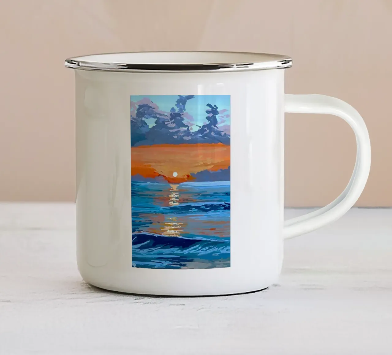 sunset reflect on ocean tazza in smalto da mip of map