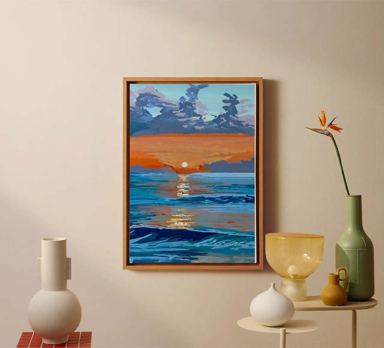 sunset reflect on ocean tela con Cornice a cassetta da mip of map