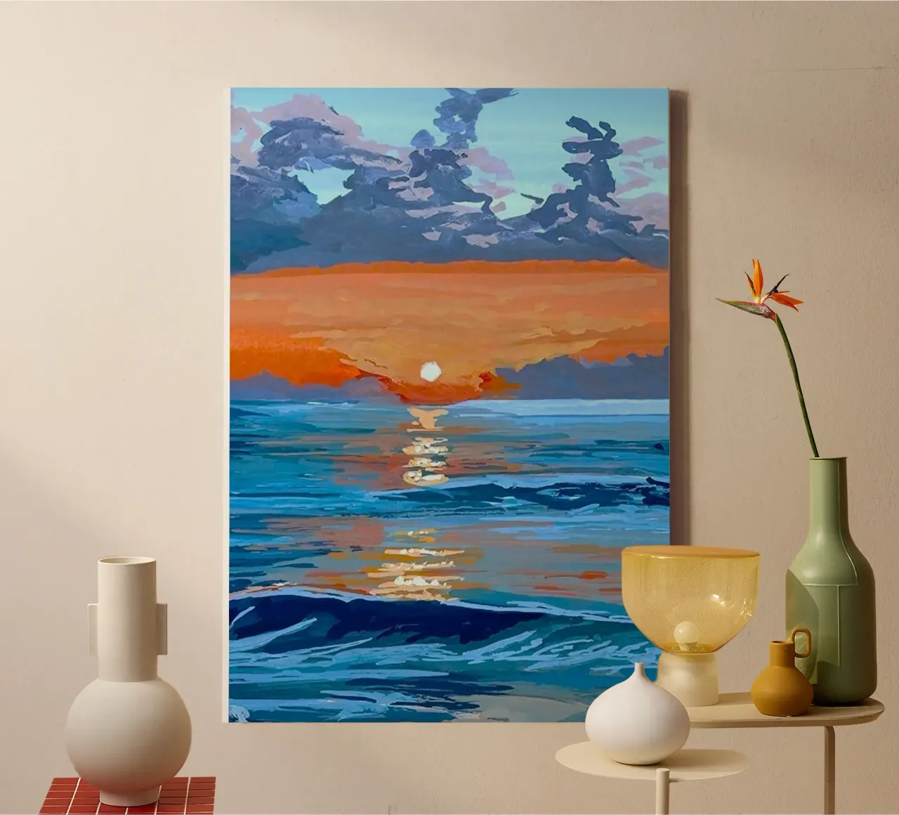 sunset reflect on ocean tela con Cornice a cassetta da mip of map