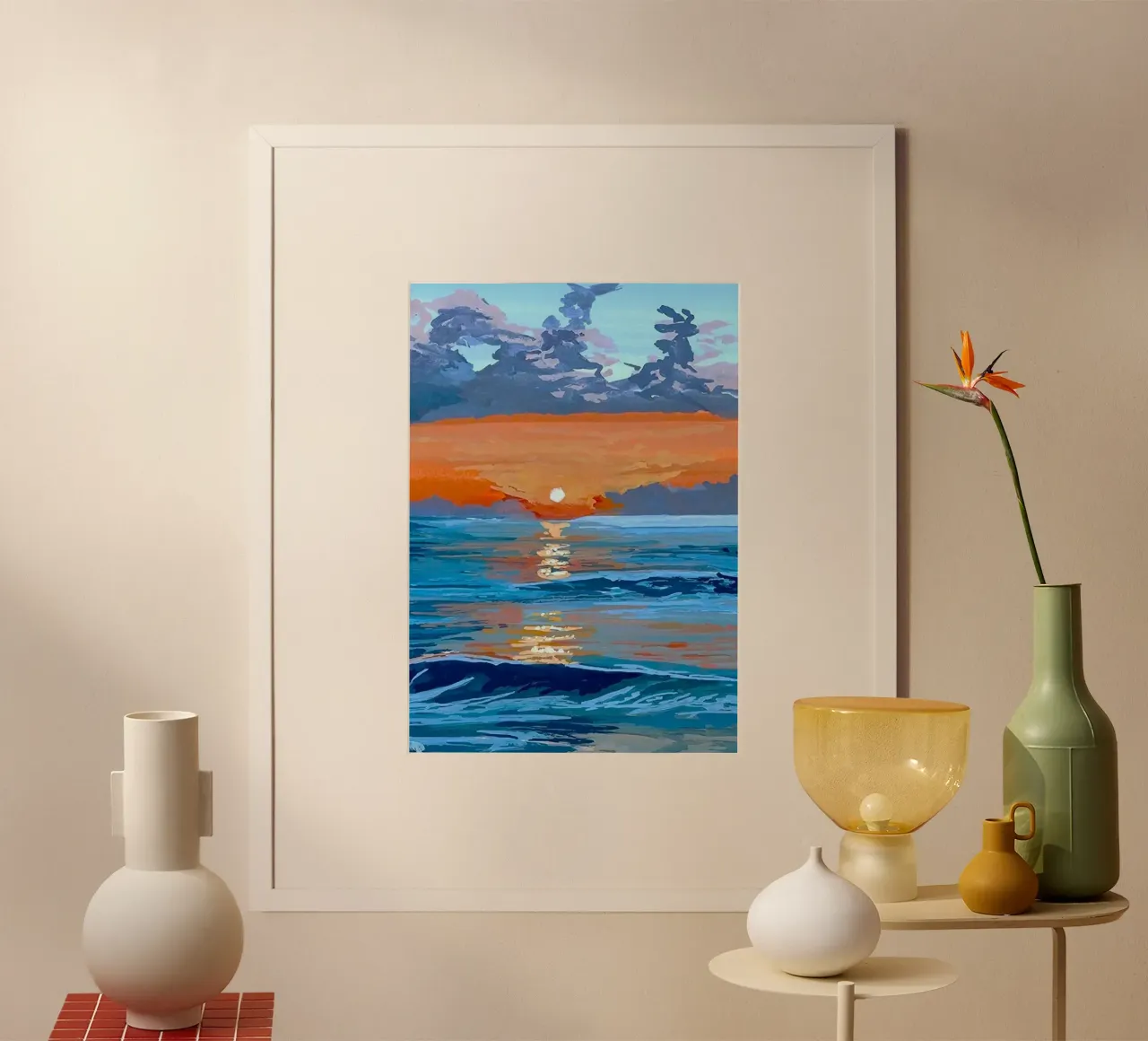 sunset reflect on ocean poster con telaio in legno da mip of map