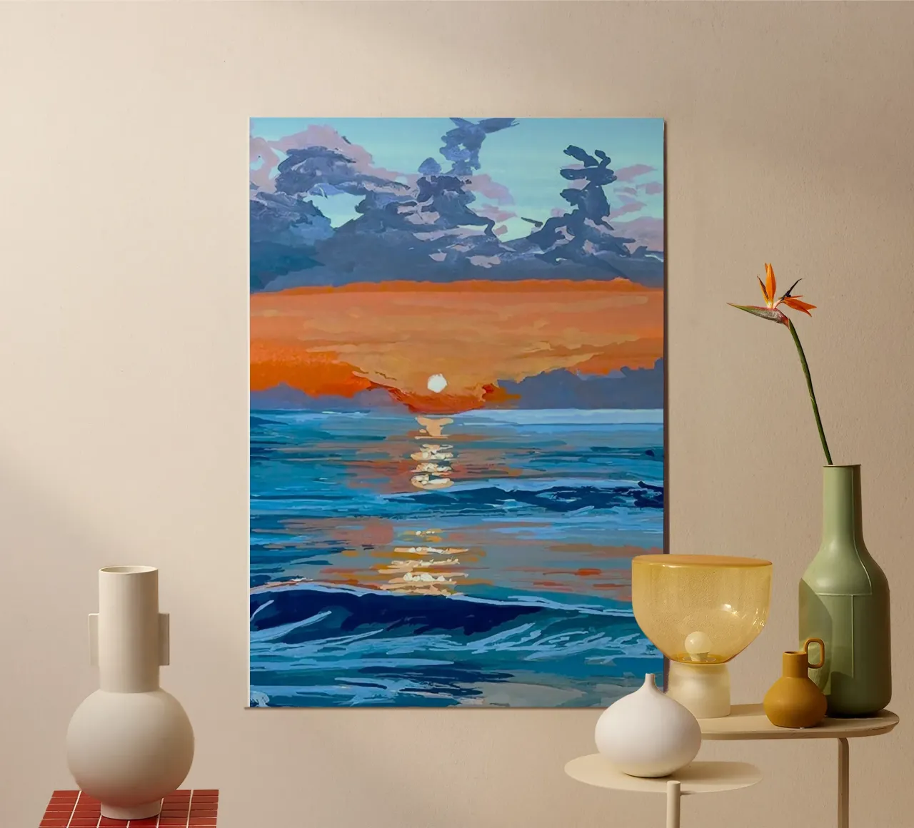 sunset reflect on ocean poster con telaio in legno da mip of map