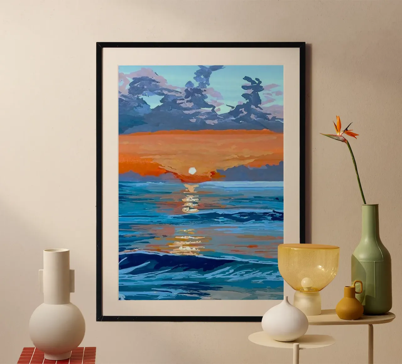 sunset reflect on ocean poster con telaio in legno da mip of map