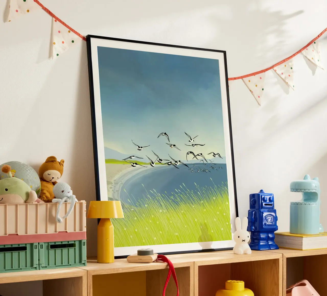 birds flying sky poster con telaio in legno da mip of map