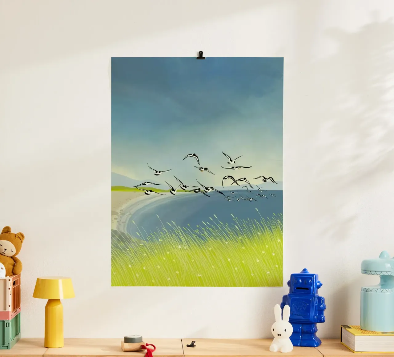 birds flying sky poster con telaio in legno da mip of map