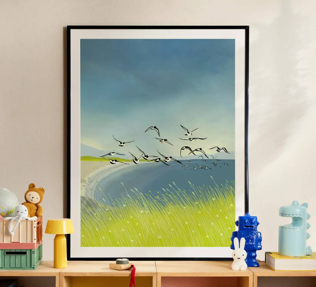birds flying sky poster con telaio in legno da mip of map