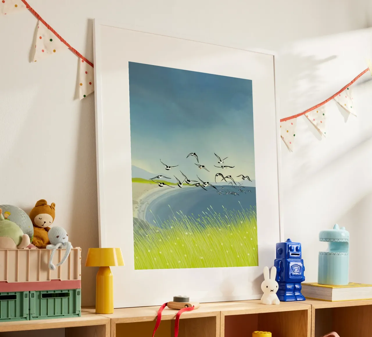 birds flying sky poster con telaio in legno da mip of map