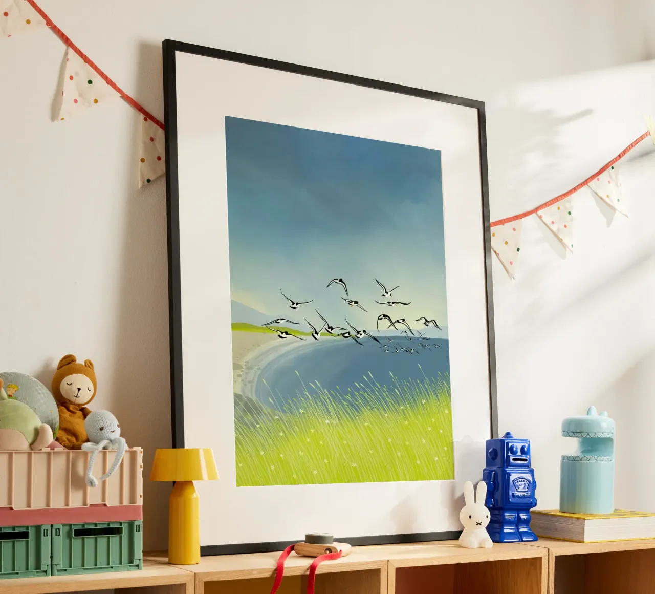 birds flying sky poster con telaio in legno da mip of map