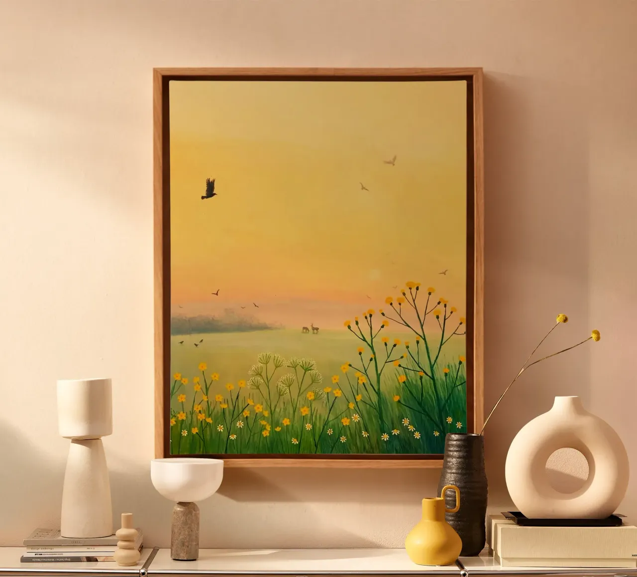 the sunset in fields tela con Cornice a cassetta da mip of map