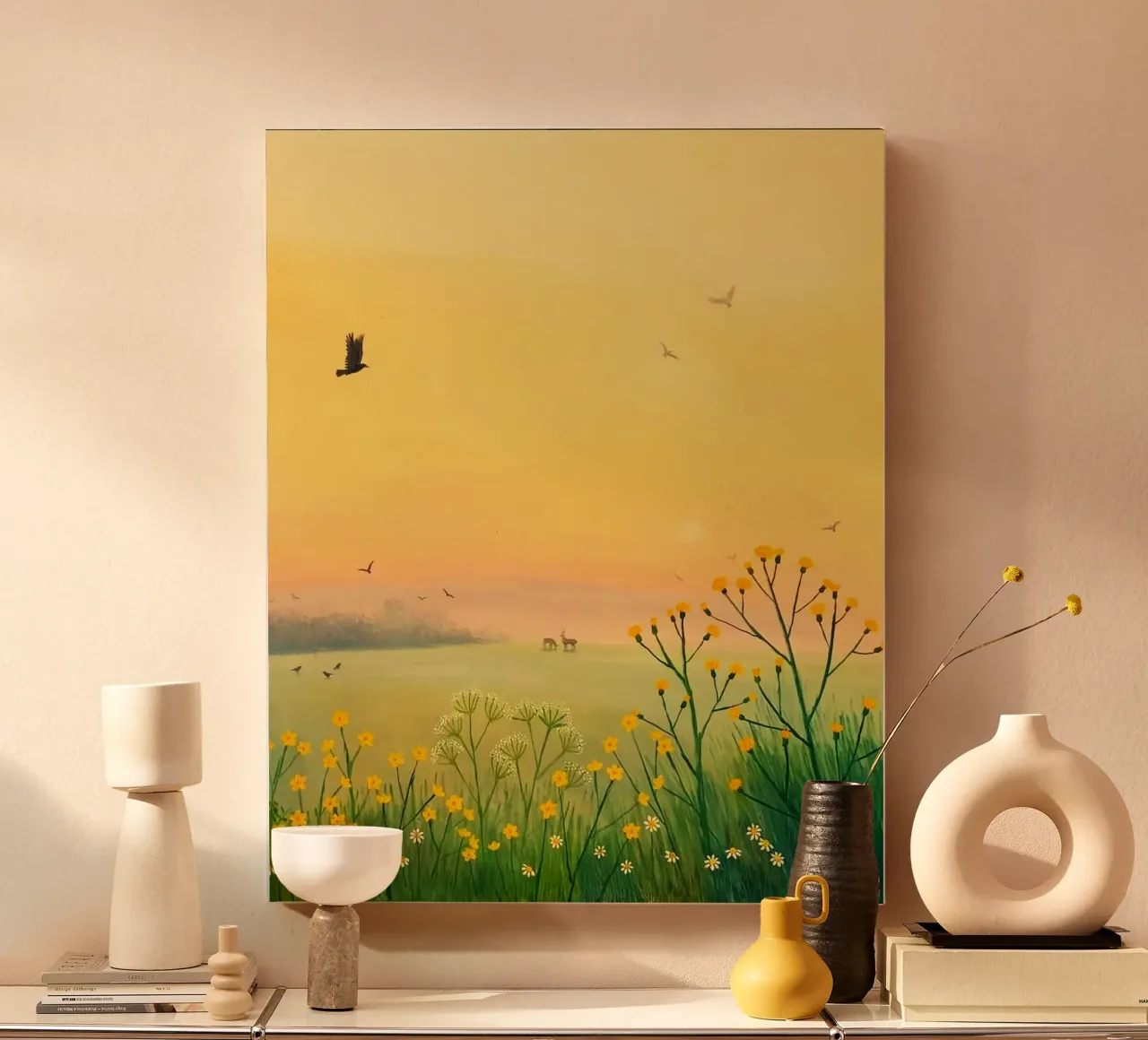 the sunset in fields tela con Cornice a cassetta da mip of map