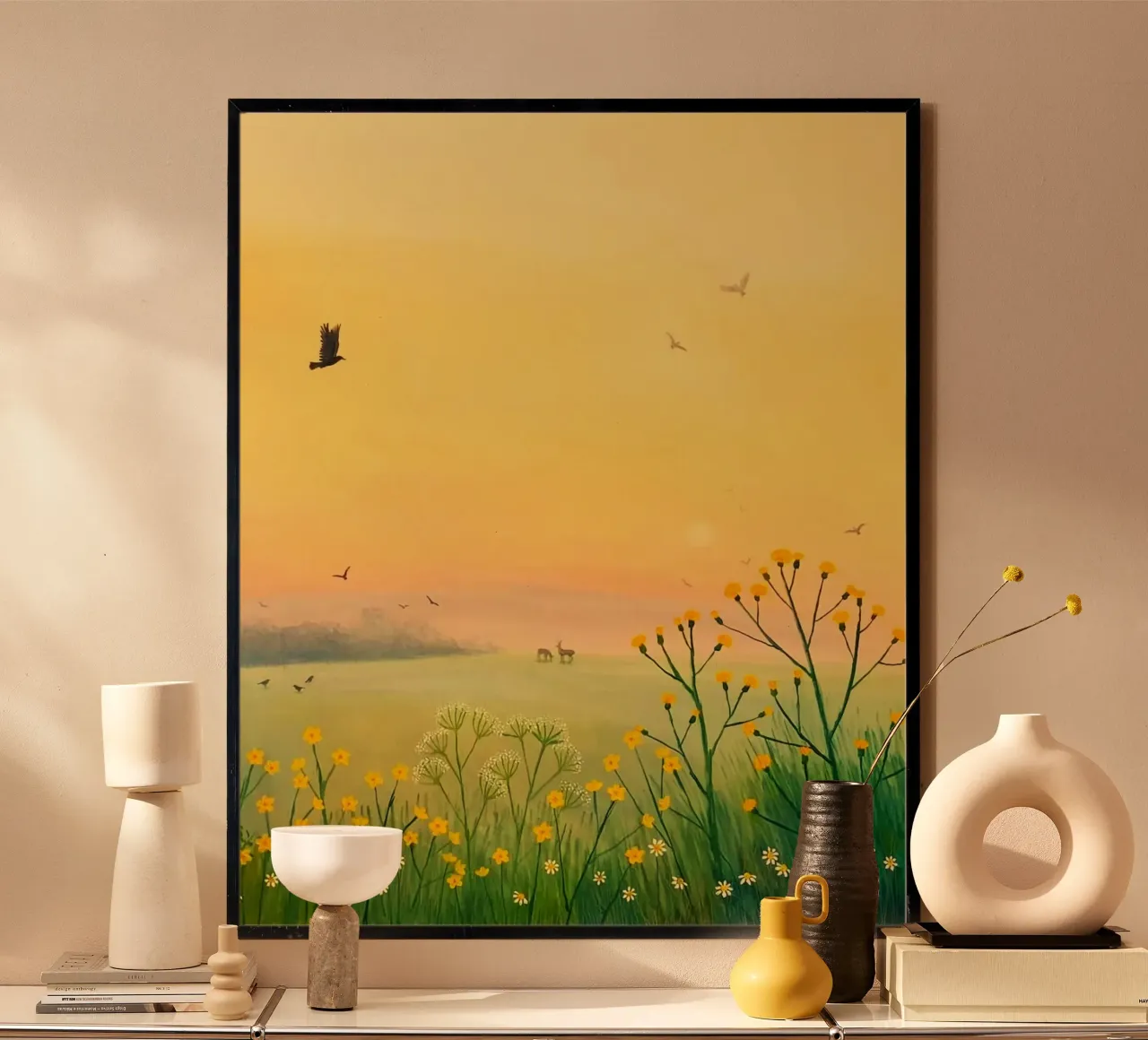 the sunset in fields poster con telaio in legno da mip of map