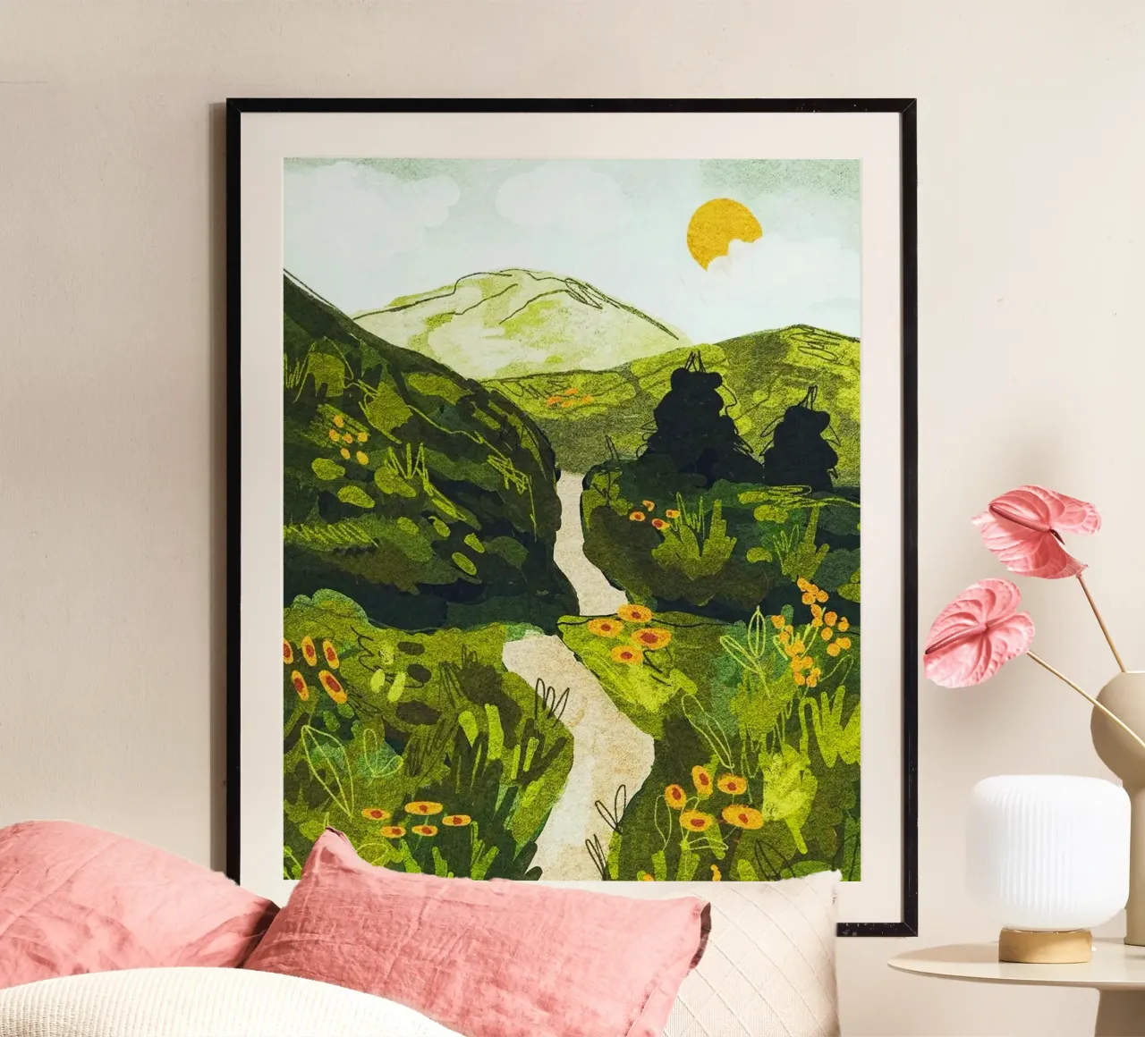 roadway to the mountain poster con telaio in alluminio da mip of map