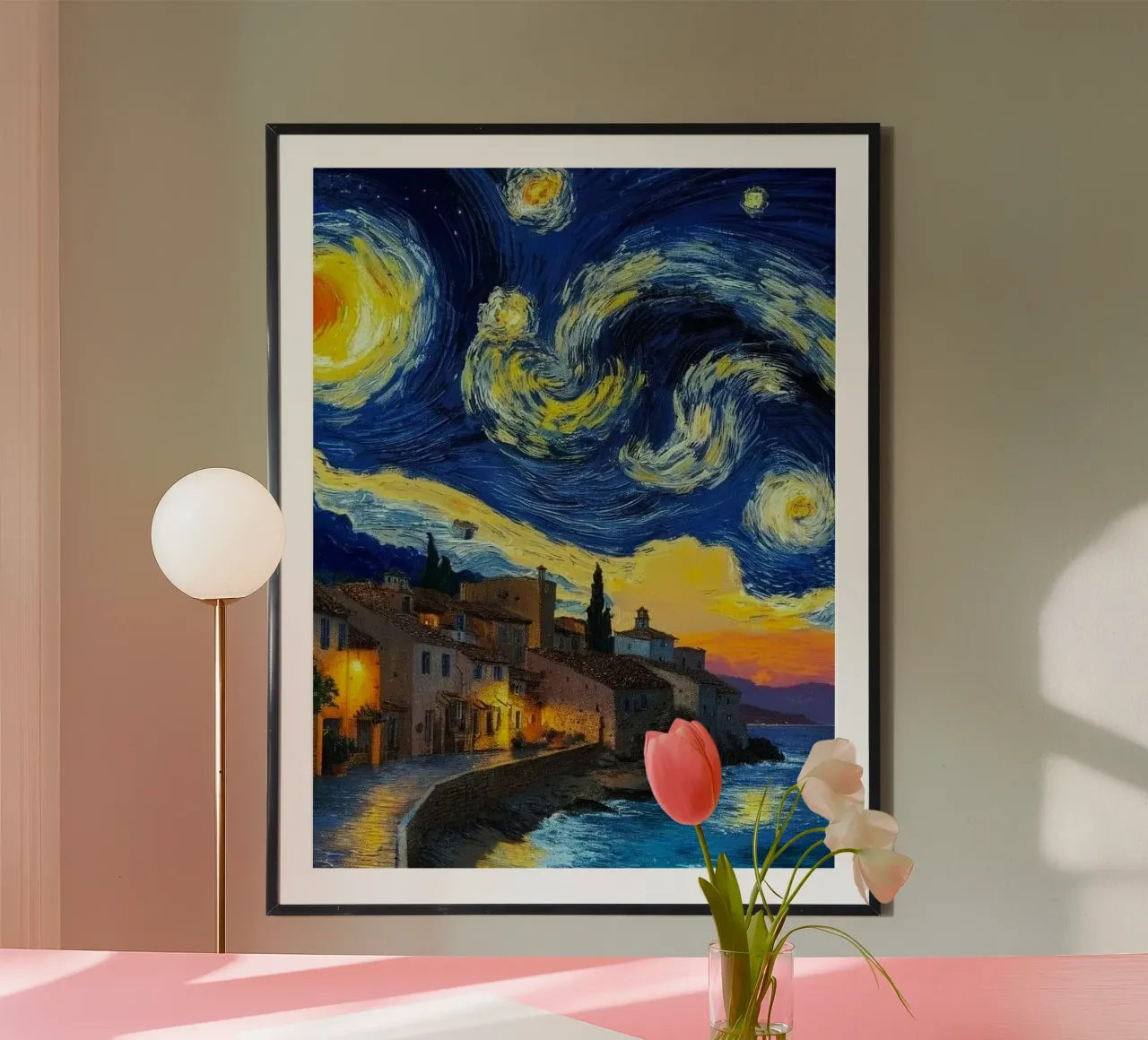 circle of stars poster con telaio in legno da mip of map
