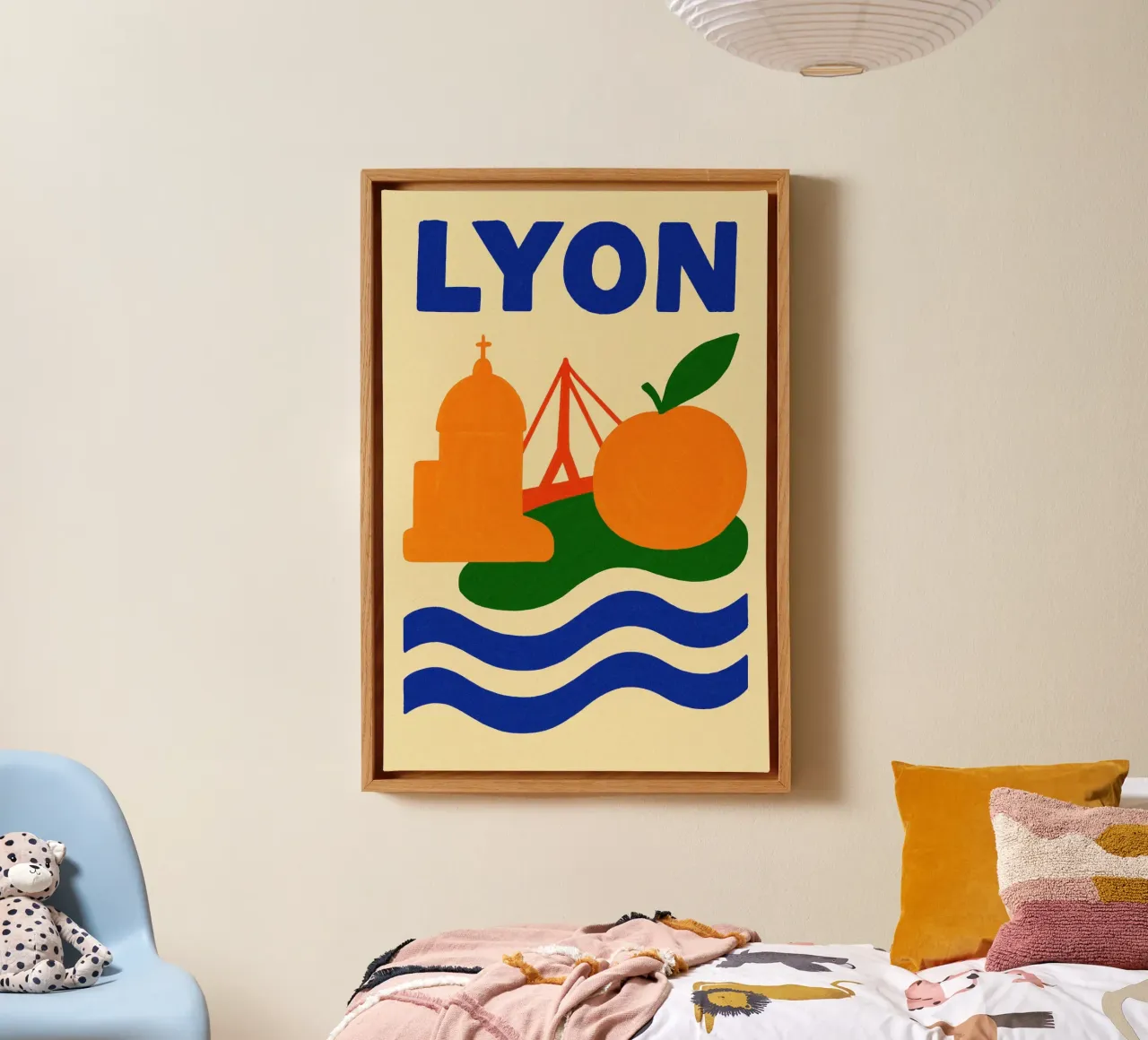 Un viaggio colorato a Lione tela con Cornice a cassetta da JETLAG | affiches voyage