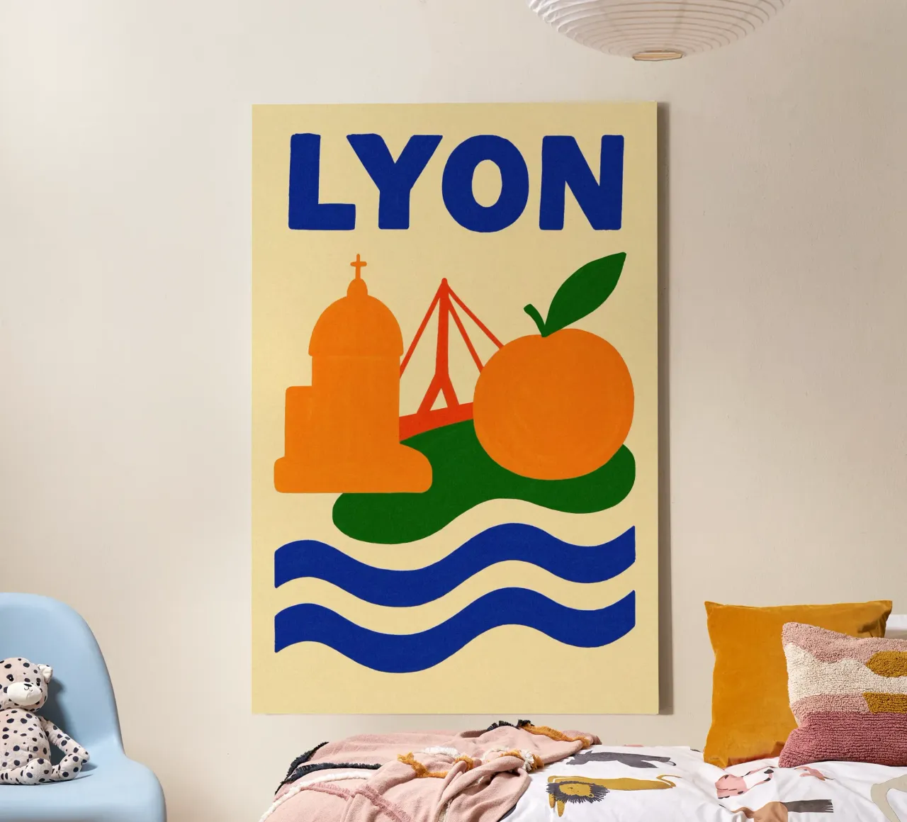 Un viaggio colorato a Lione tela con Cornice a cassetta da JETLAG | affiches voyage