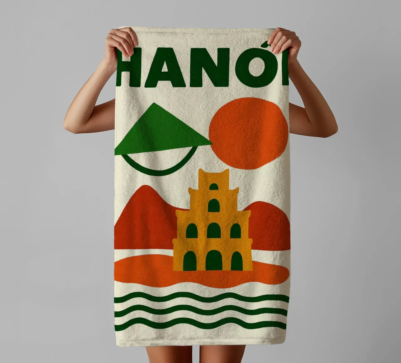 Hanoi between mountains and pagodas towel by JETLAG | affiches voyage