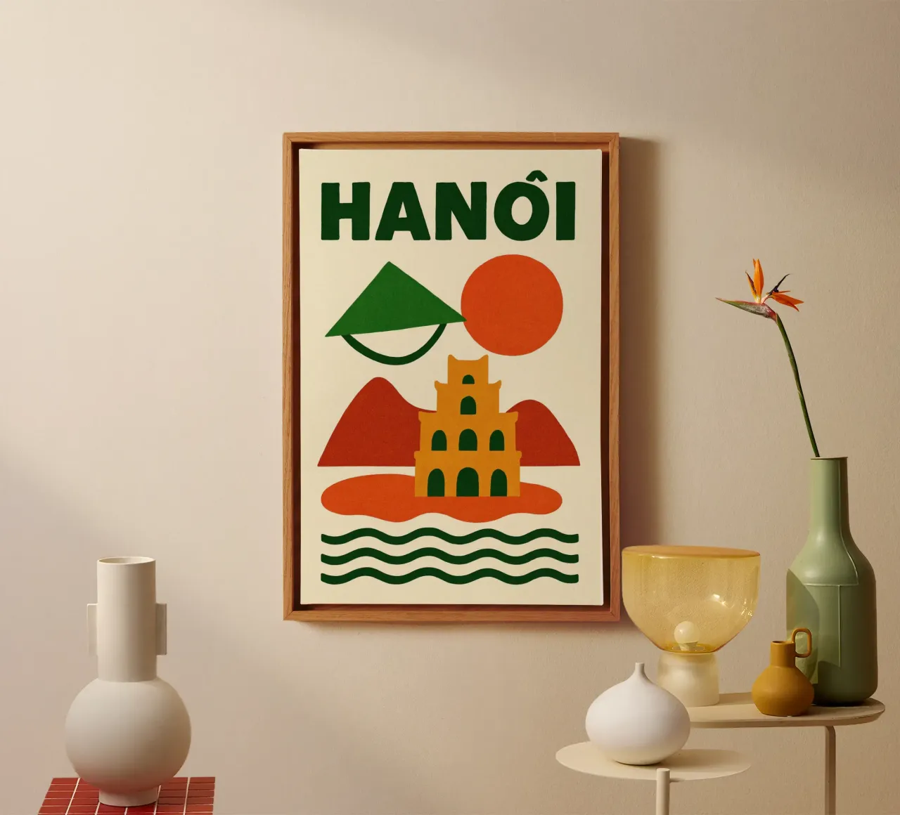 Hanoi between mountains and pagodas canvas with Floater frame by JETLAG | affiches voyage