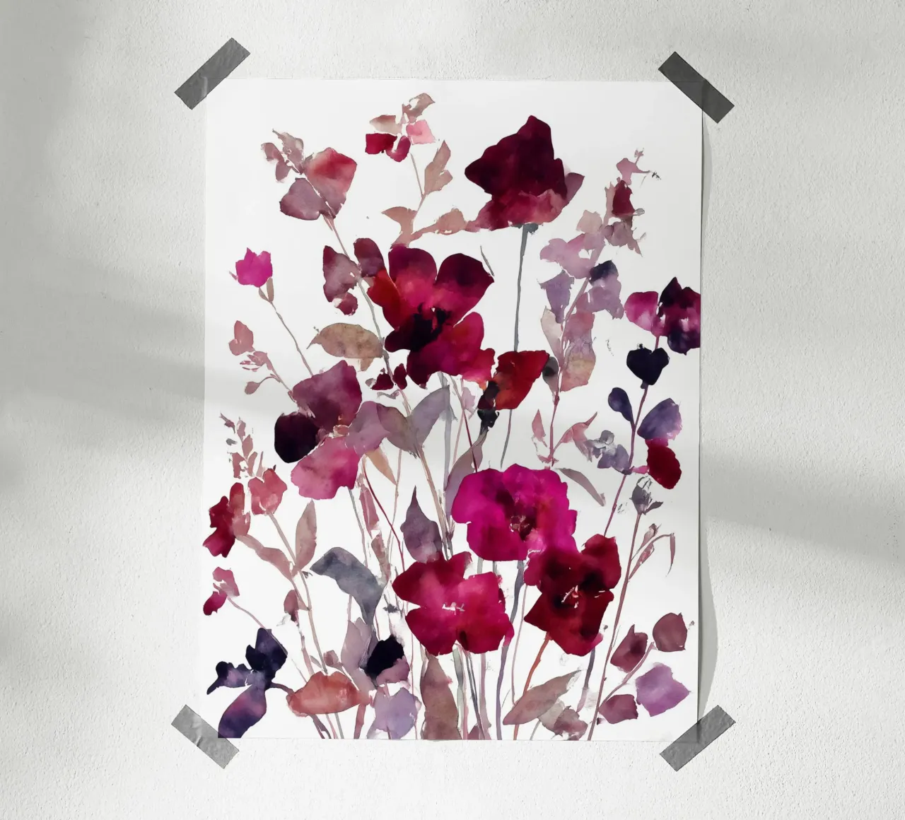 Fioritura cremisi poster con telaio in alluminio da Sophia Calder Studio