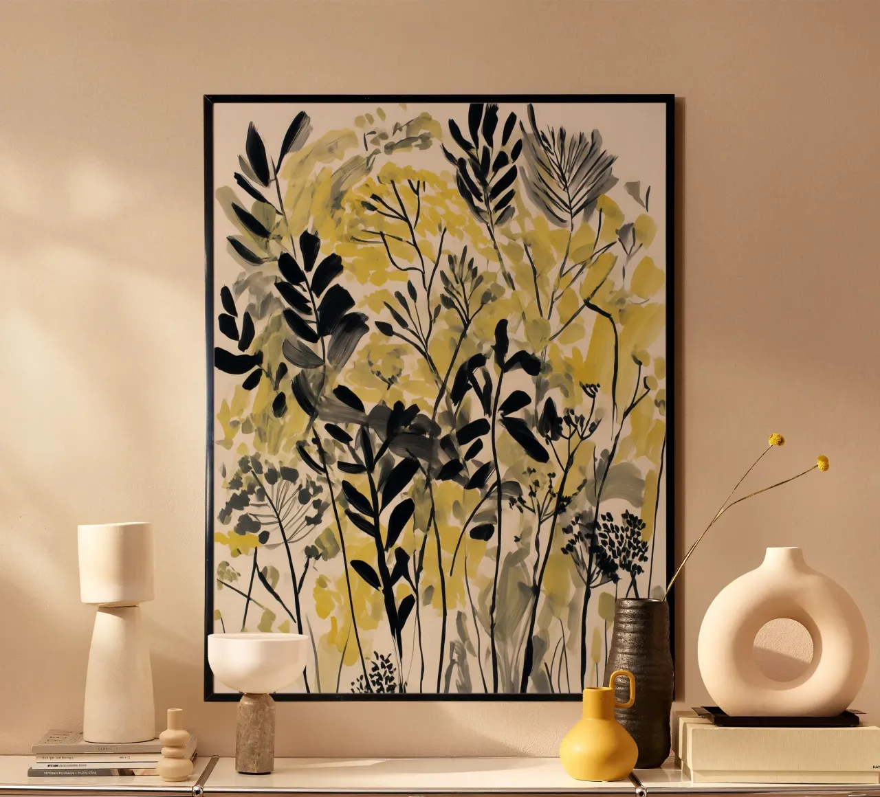 Baldacchino d'oro poster con telaio in legno da Sophia Calder Studio
