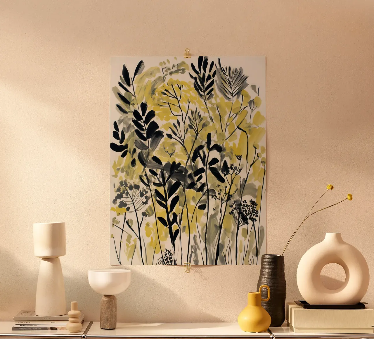 Baldacchino d'oro poster con telaio in legno da Sophia Calder Studio