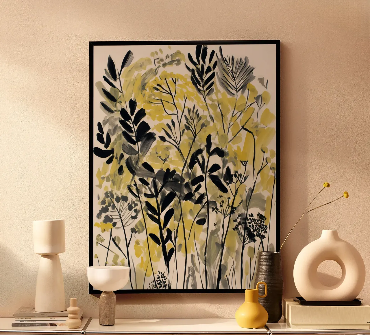 Baldacchino d'oro poster con telaio in legno da Sophia Calder Studio