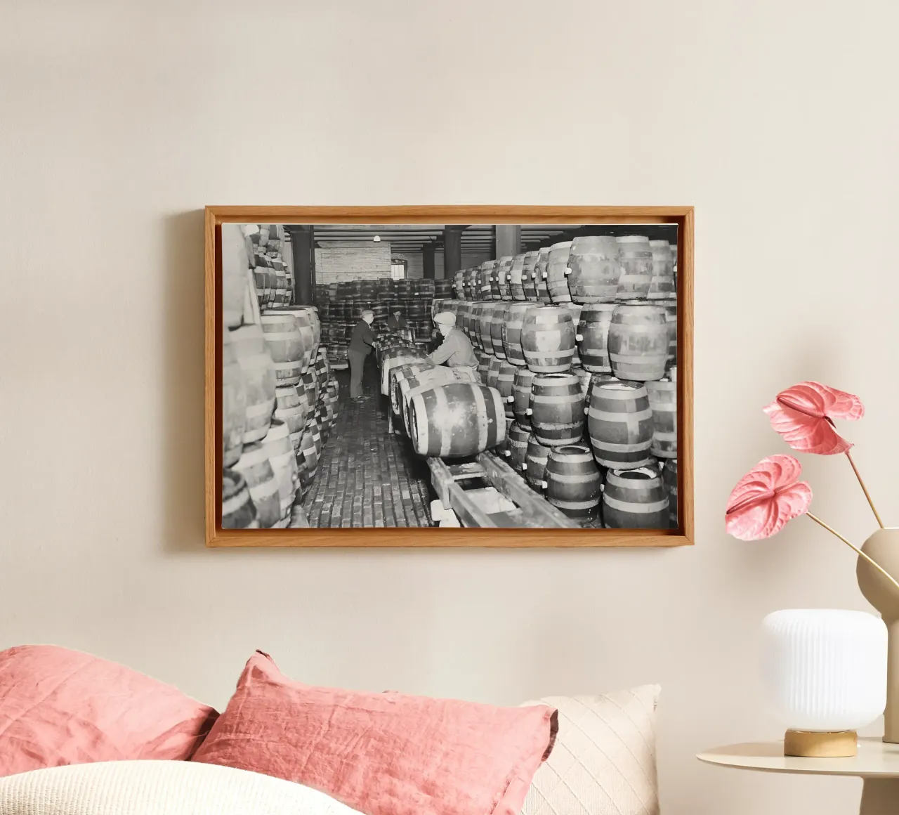 Fûts de bière, Prohibition, Photo ancienne en noir et blanc toile avec Caisse américaine de Vibrant Vintage Prints