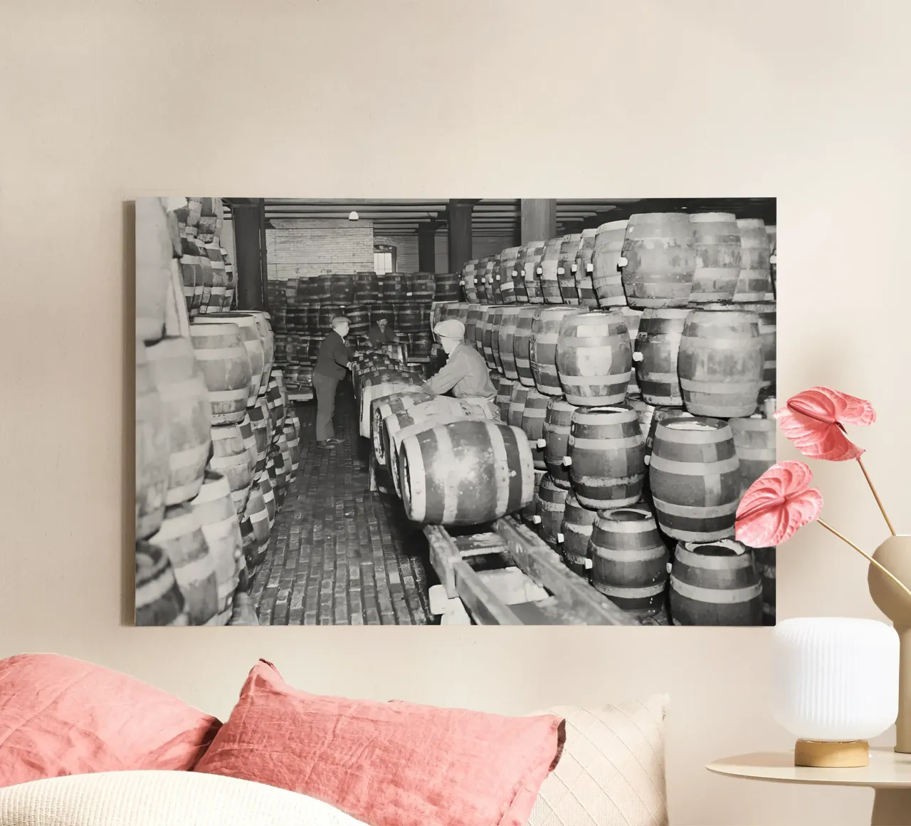 Fûts de bière, Prohibition, Photo ancienne en noir et blanc toile avec Caisse américaine de Vibrant Vintage Prints