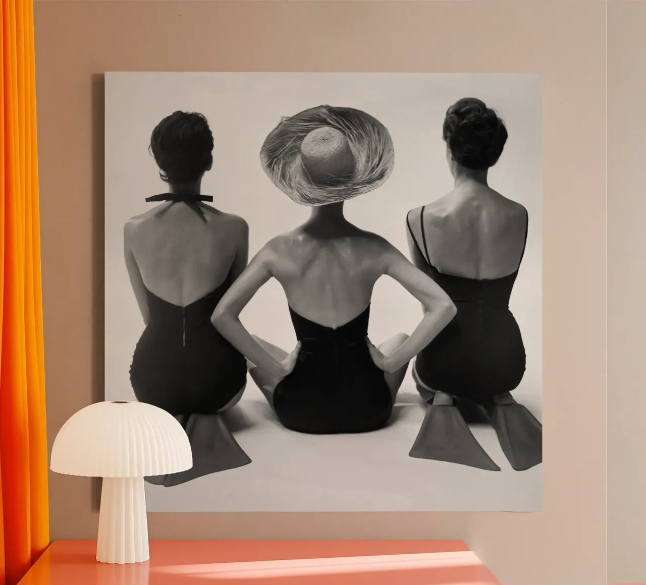 Trio de maillots de bain, femmes, photo ancienne rétro en noir et blanc toile avec Caisse américaine de Vibrant Vintage Prints