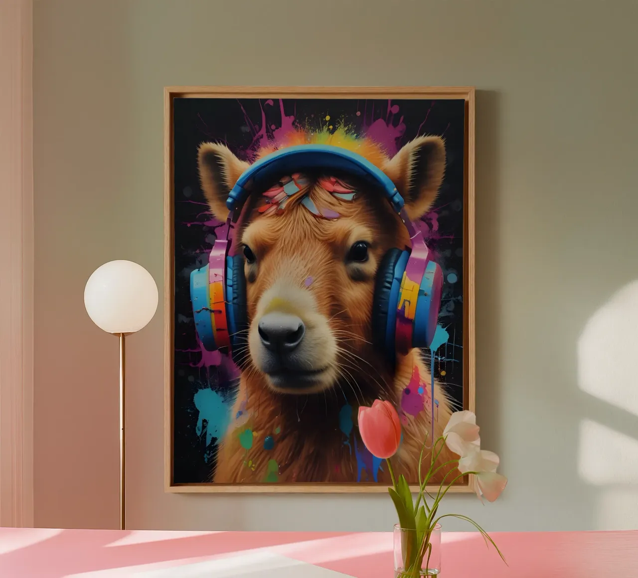 Capybara music vibrant canvas with Floater frame by MakArena