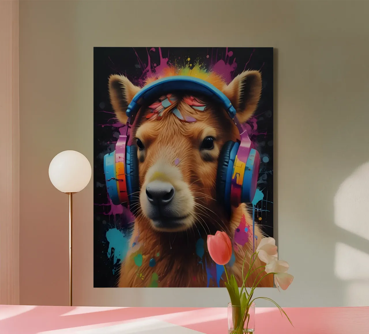 Capybara music vibrant canvas with Floater frame by MakArena
