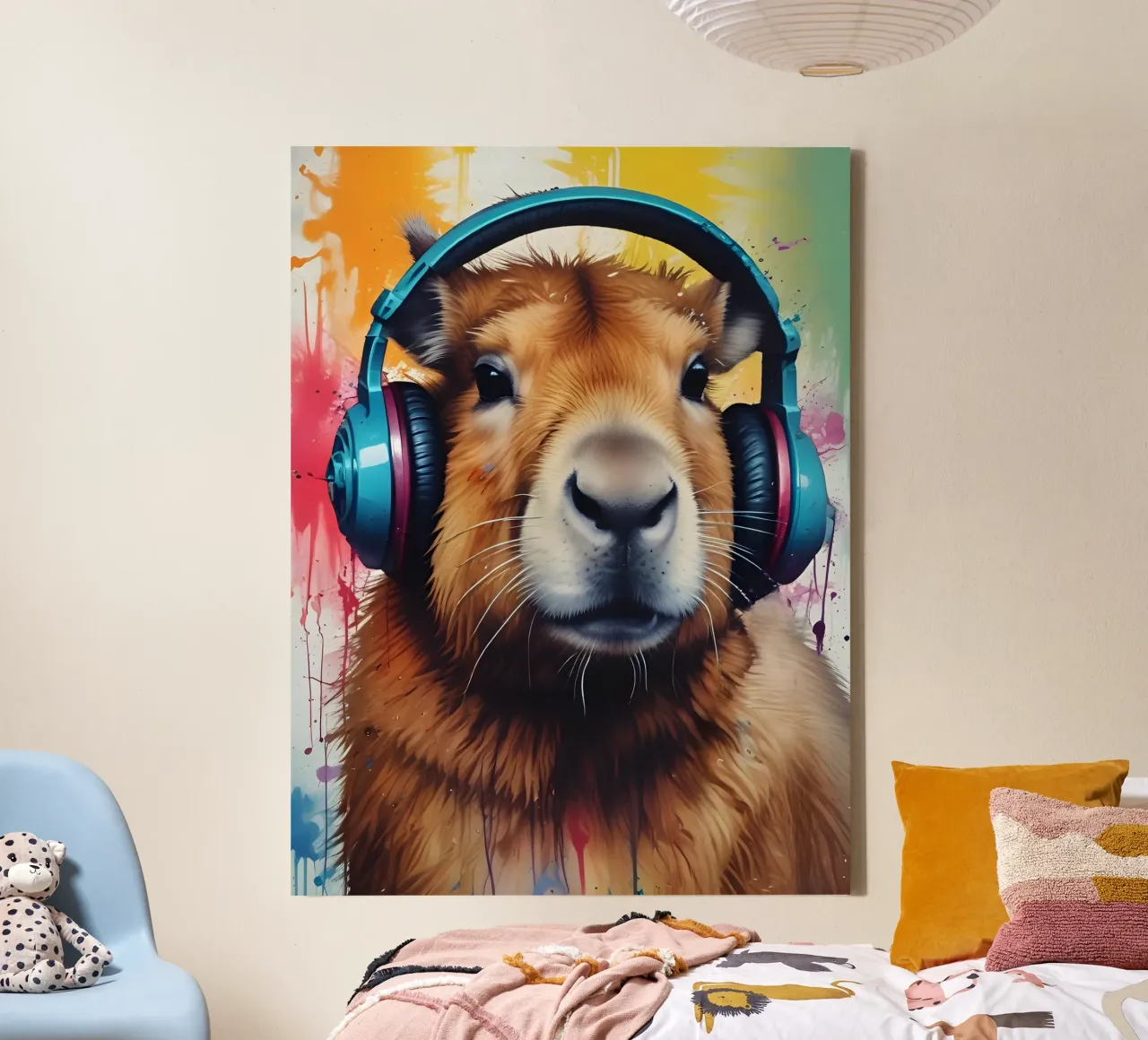 Capybara music colorful canvas with Floater frame by MakArena
