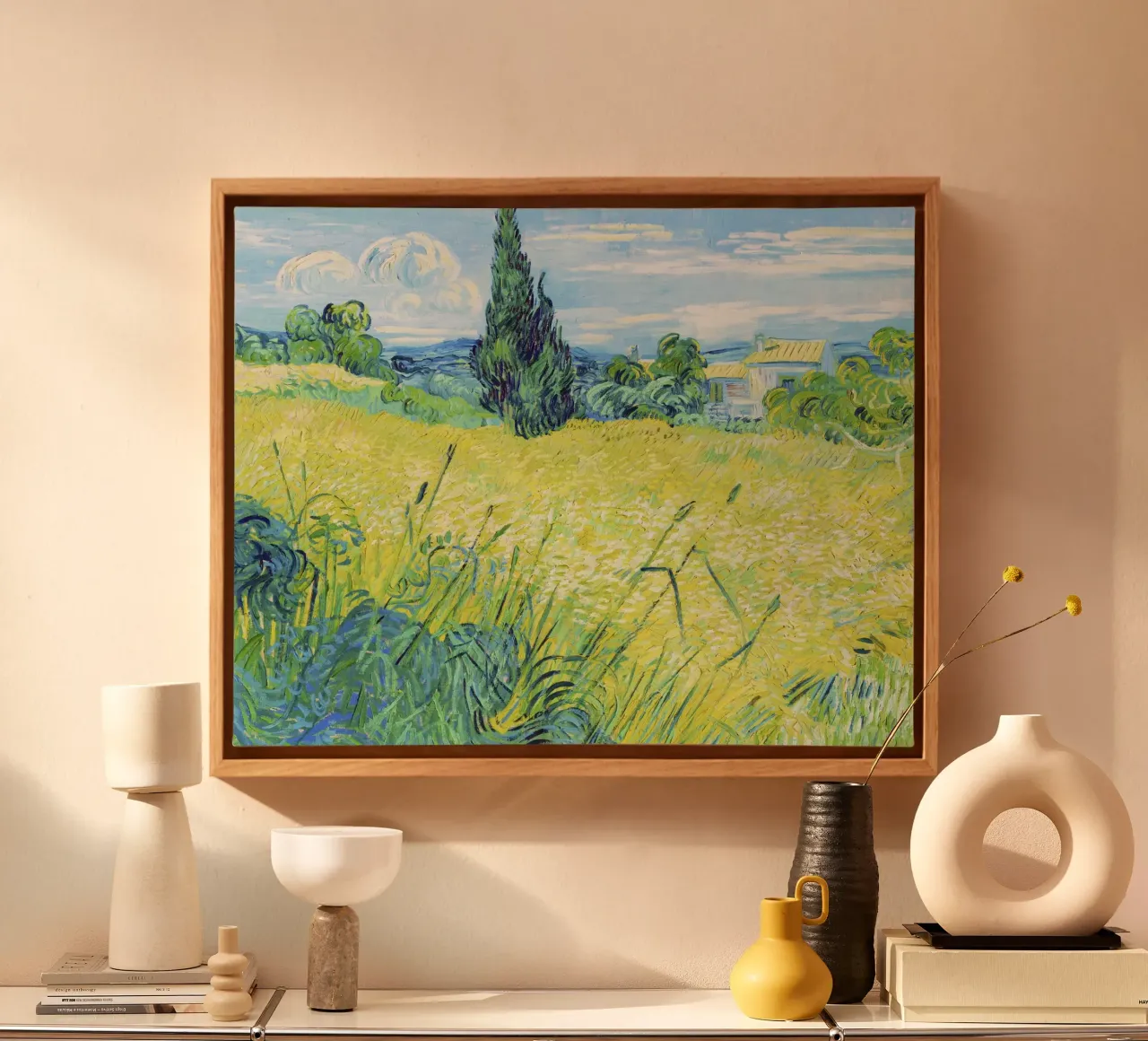 Green Wheat Field with Cypress by Vincent van Gogh canvas with Floater frame by Venus Art