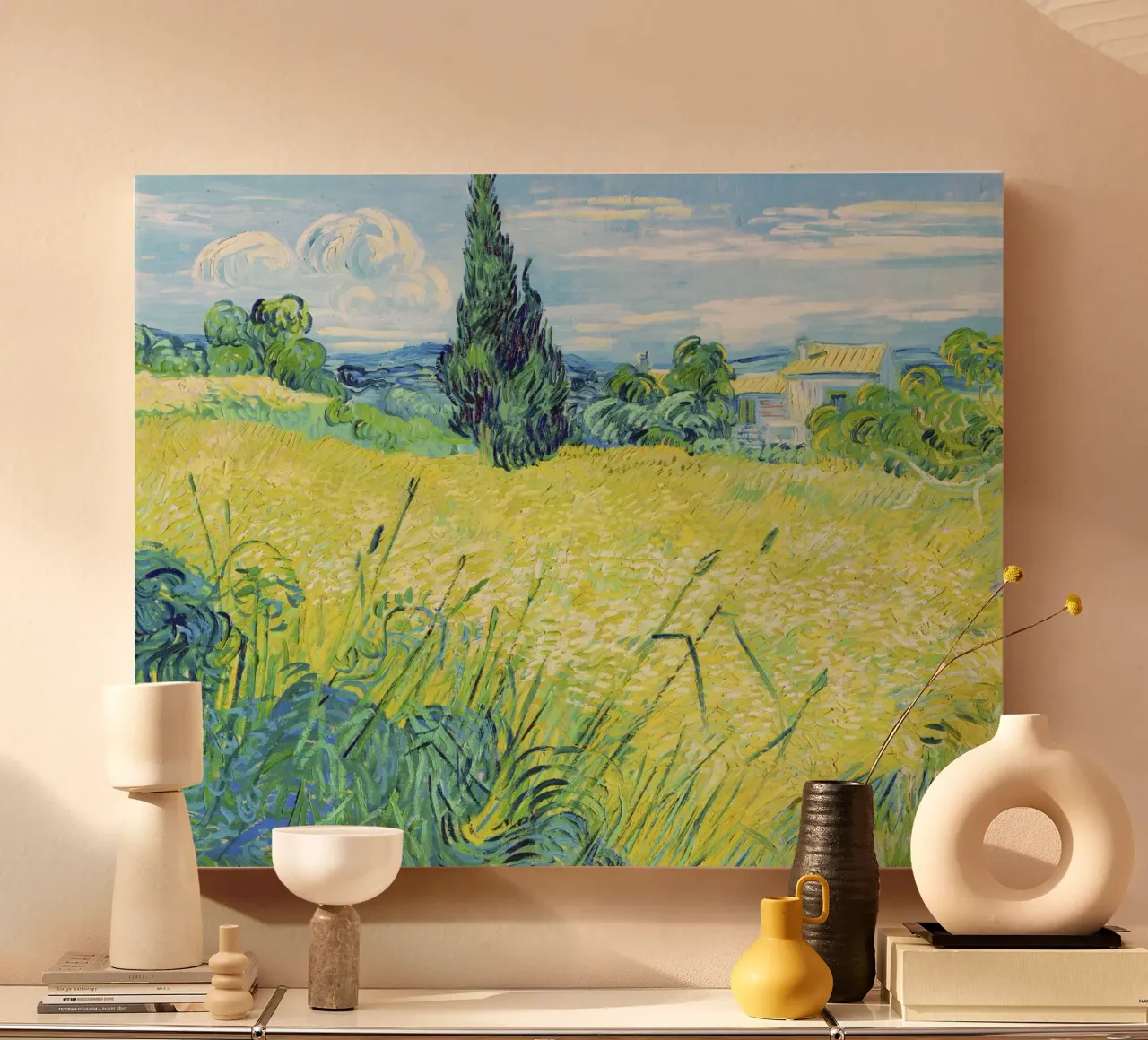 Green Wheat Field with Cypress by Vincent van Gogh canvas with Floater frame by Venus Art